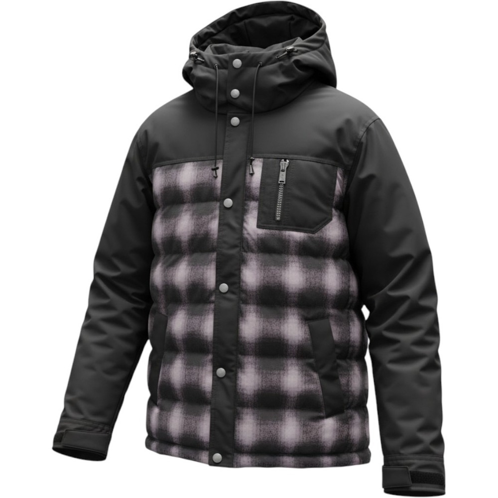 Pendleton Mens Down Puffer Jacket Black Grey Plaid Hooded Parka Large